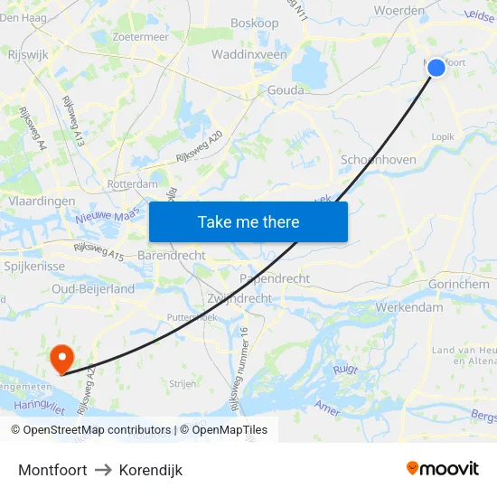 Montfoort to Korendijk map