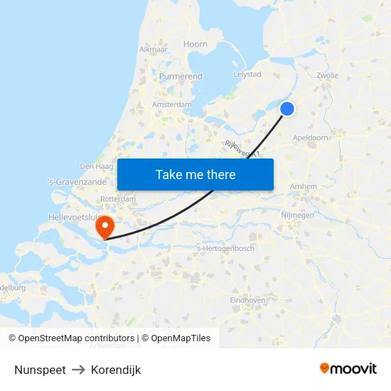 Nunspeet to Korendijk map
