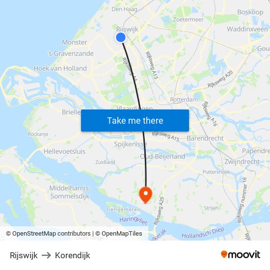 Rijswijk to Korendijk map