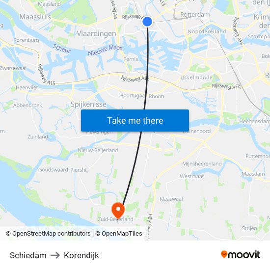 Schiedam to Korendijk map