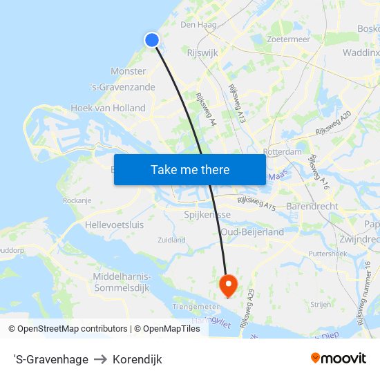 'S-Gravenhage to Korendijk map