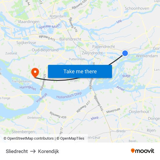 Sliedrecht to Korendijk map