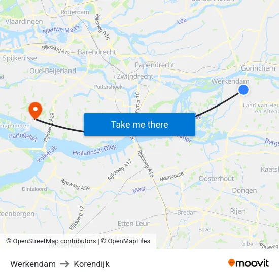 Werkendam to Korendijk map