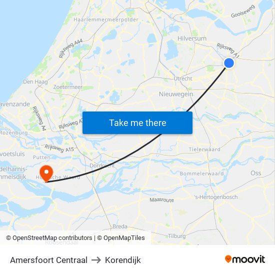 Amersfoort Centraal to Korendijk map