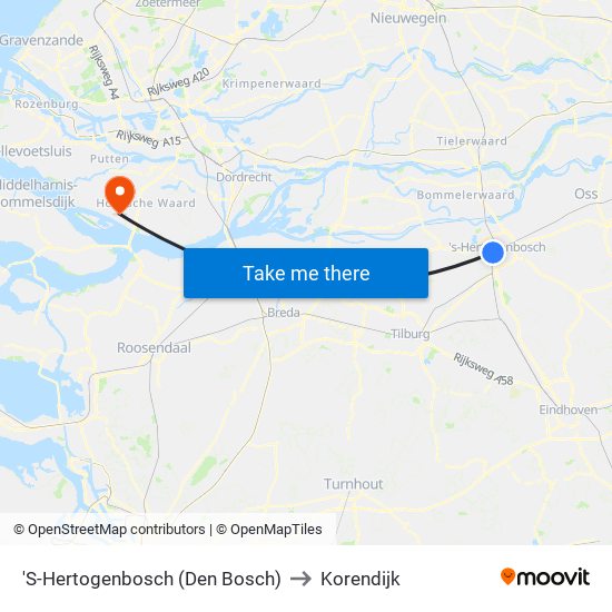'S-Hertogenbosch (Den Bosch) to Korendijk map