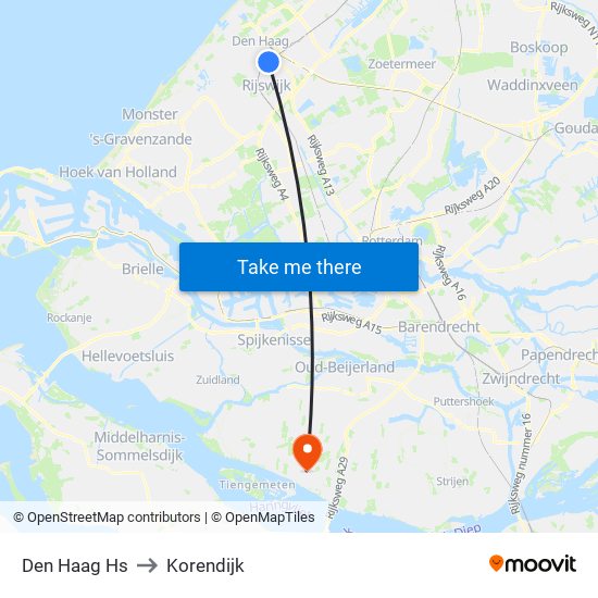 Den Haag Hs to Korendijk map