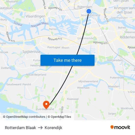 Rotterdam Blaak to Korendijk map