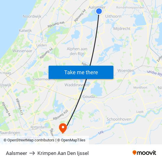 Aalsmeer to Krimpen Aan Den Ijssel map
