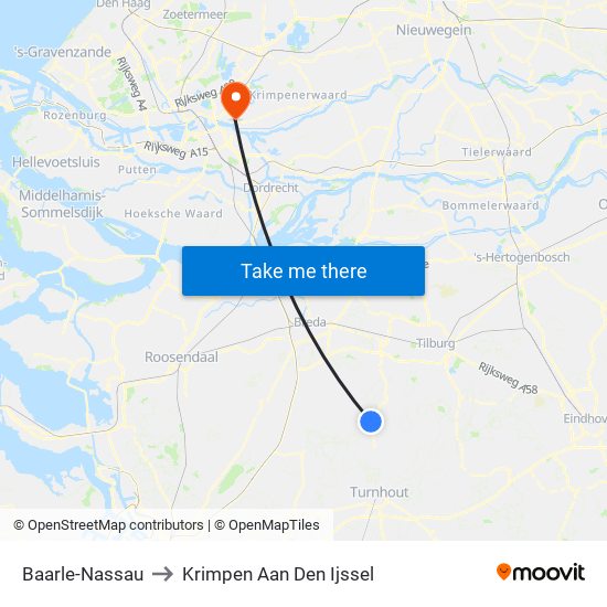 Baarle-Nassau to Krimpen Aan Den Ijssel map