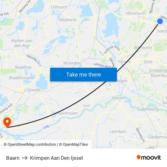 Baarn to Krimpen Aan Den Ijssel map