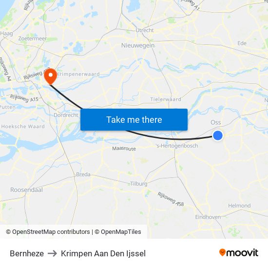 Bernheze to Krimpen Aan Den Ijssel map