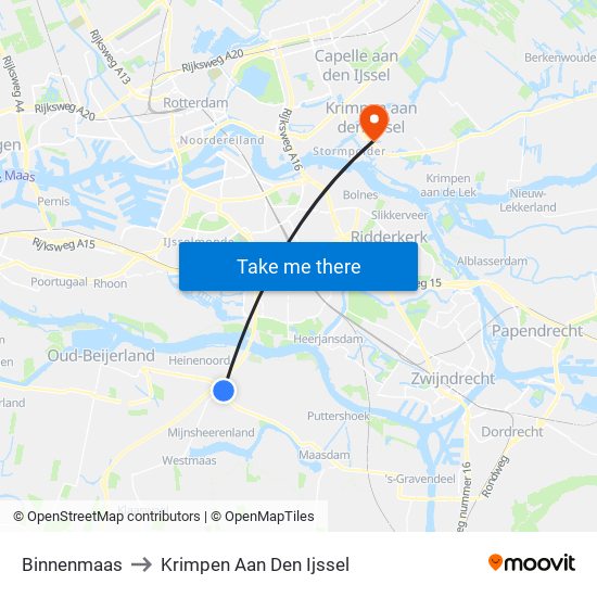 Binnenmaas to Krimpen Aan Den Ijssel map