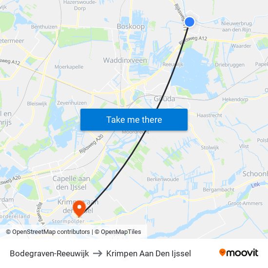 Bodegraven-Reeuwijk to Krimpen Aan Den Ijssel map