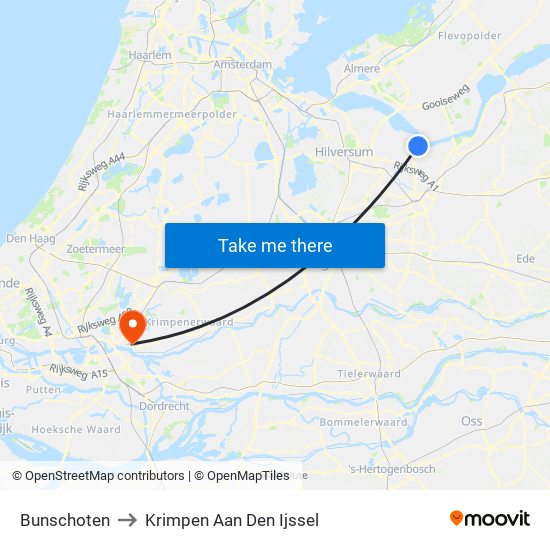 Bunschoten to Krimpen Aan Den Ijssel map