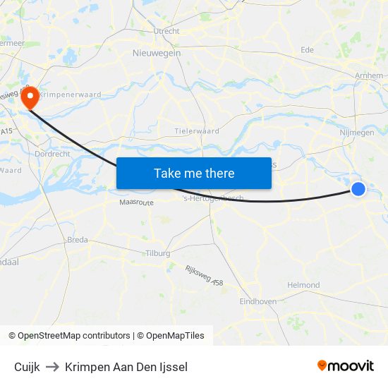 Cuijk to Krimpen Aan Den Ijssel map