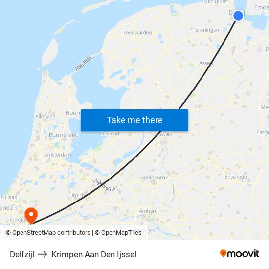 Delfzijl to Krimpen Aan Den Ijssel map