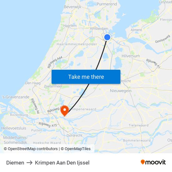 Diemen to Krimpen Aan Den Ijssel map