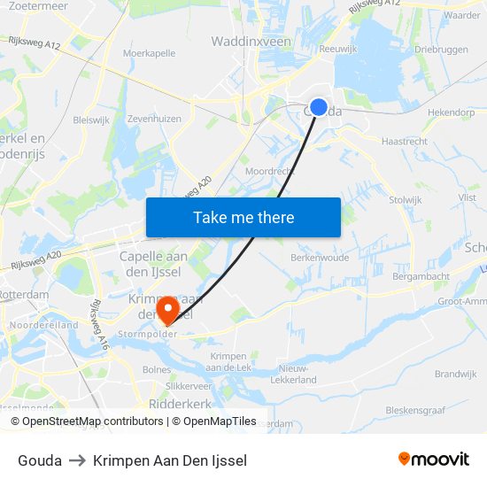 Gouda to Krimpen Aan Den Ijssel map