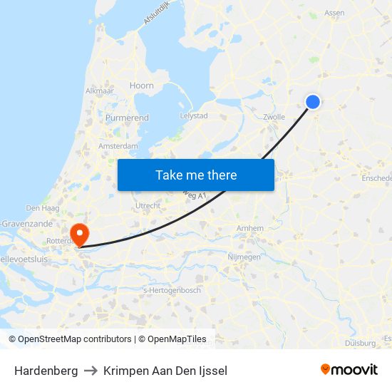 Hardenberg to Krimpen Aan Den Ijssel map