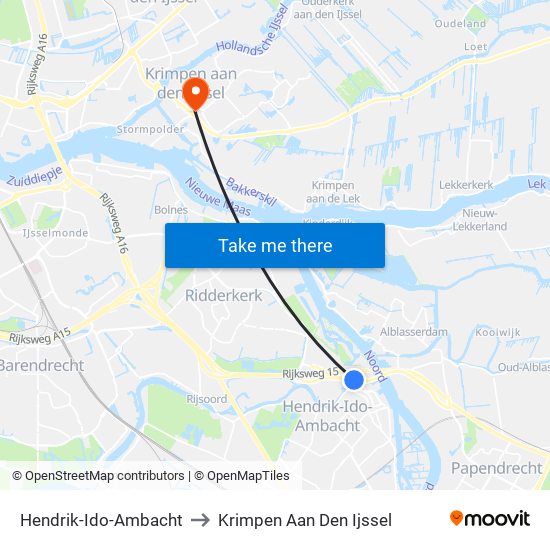 Hendrik-Ido-Ambacht to Krimpen Aan Den Ijssel map