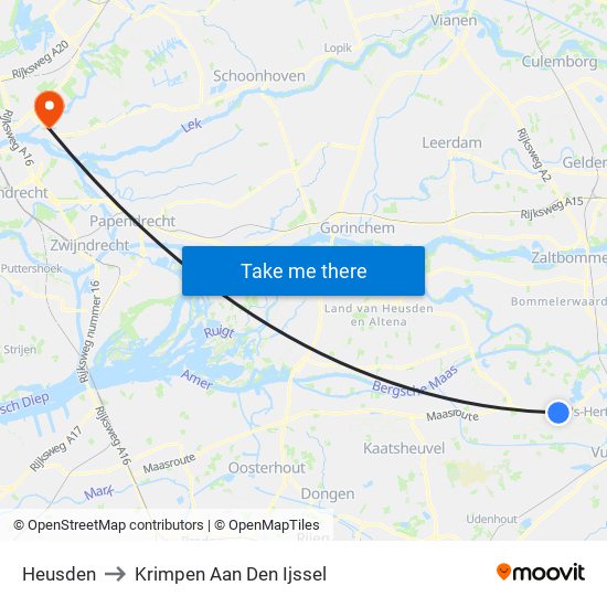 Heusden to Krimpen Aan Den Ijssel map