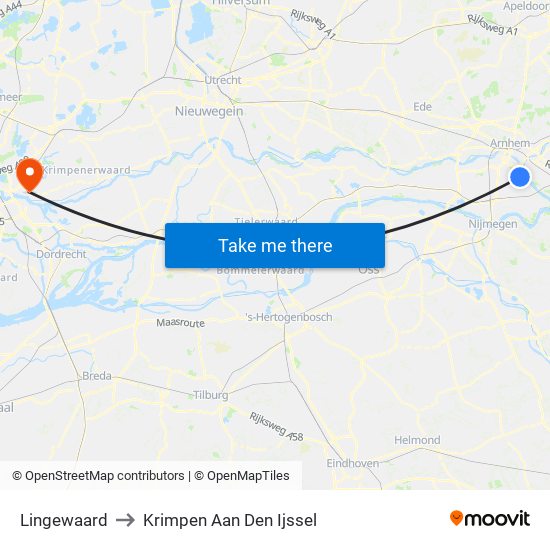 Lingewaard to Krimpen Aan Den Ijssel map