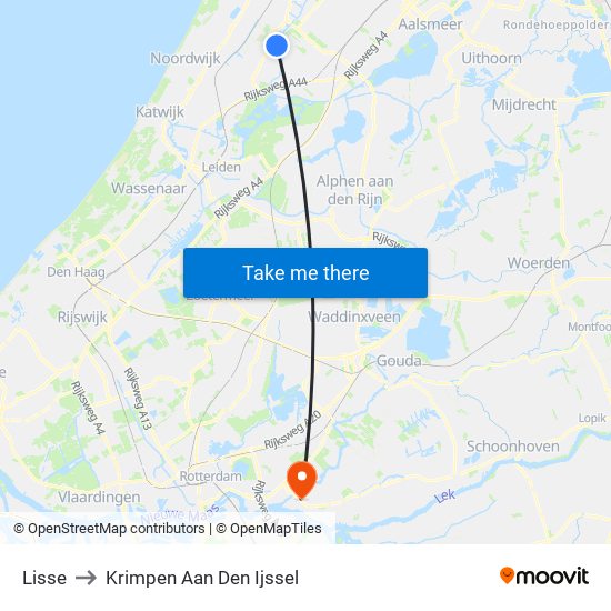 Lisse to Krimpen Aan Den Ijssel map