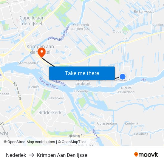 Nederlek to Krimpen Aan Den Ijssel map