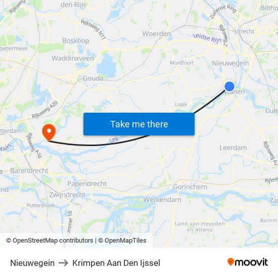 Nieuwegein to Krimpen Aan Den Ijssel map