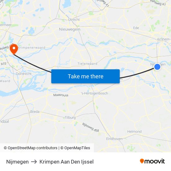 Nijmegen to Krimpen Aan Den Ijssel map