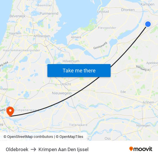 Oldebroek to Krimpen Aan Den Ijssel map