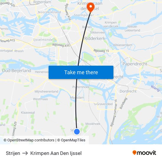 Strijen to Krimpen Aan Den Ijssel map