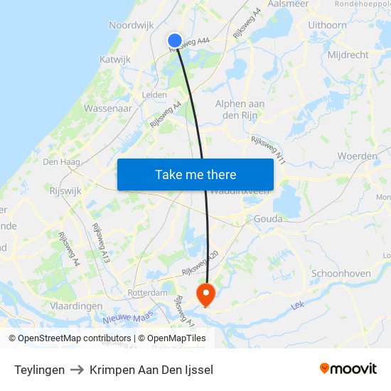 Teylingen to Krimpen Aan Den Ijssel map