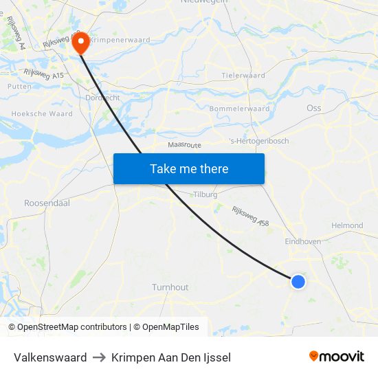 Valkenswaard to Krimpen Aan Den Ijssel map