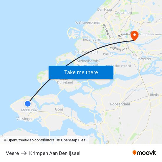 Veere to Krimpen Aan Den Ijssel map