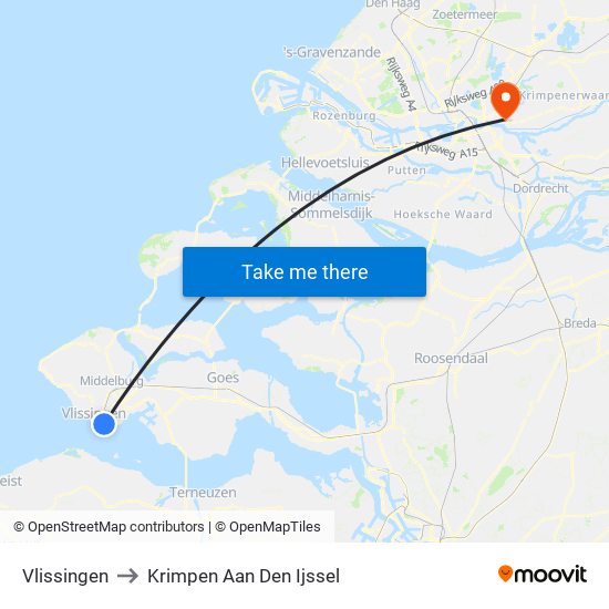 Vlissingen to Krimpen Aan Den Ijssel map