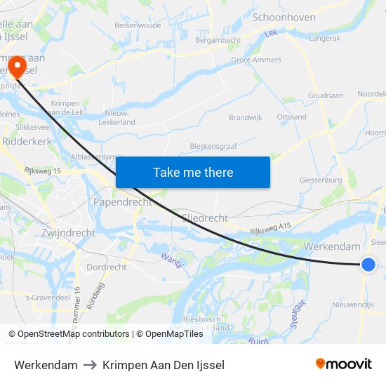 Werkendam to Krimpen Aan Den Ijssel map