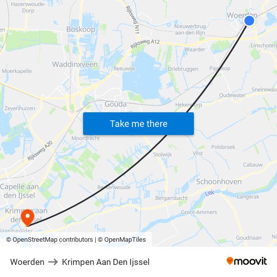 Woerden to Krimpen Aan Den Ijssel map