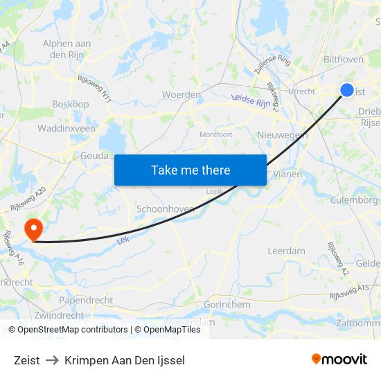 Zeist to Krimpen Aan Den Ijssel map