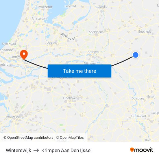 Winterswijk to Krimpen Aan Den Ijssel map