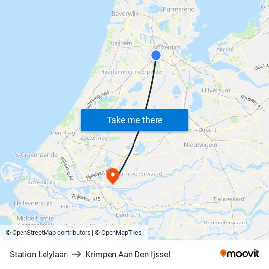 Station Lelylaan to Krimpen Aan Den Ijssel map