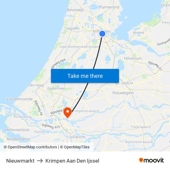 Nieuwmarkt to Krimpen Aan Den Ijssel map