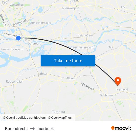 Barendrecht to Laarbeek map