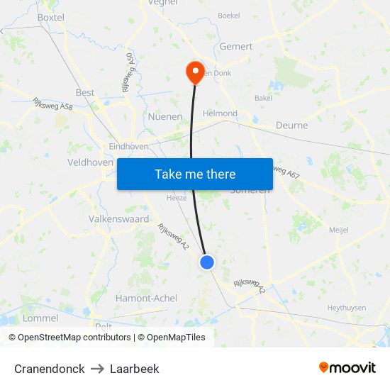 Cranendonck to Laarbeek map