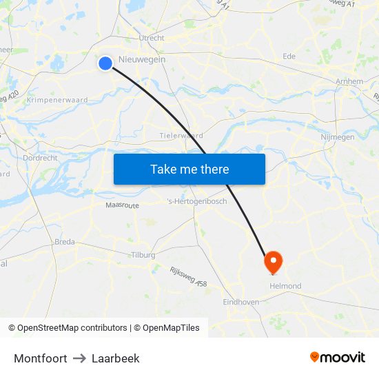 Montfoort to Laarbeek map