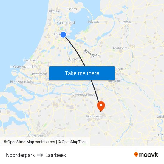 Noorderpark to Laarbeek map