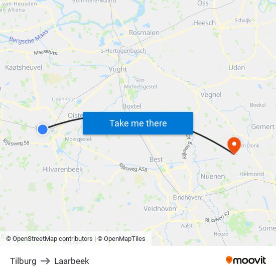 Tilburg to Laarbeek map