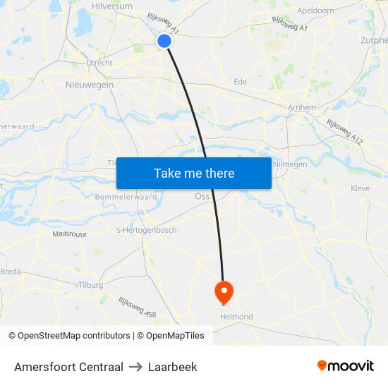 Amersfoort Centraal to Laarbeek map