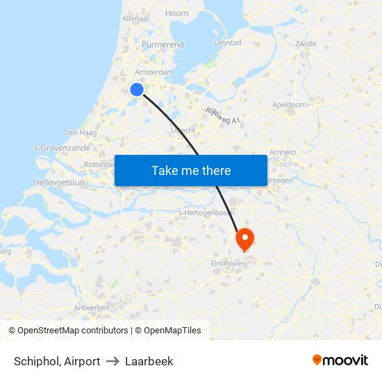 Schiphol, Airport to Laarbeek map