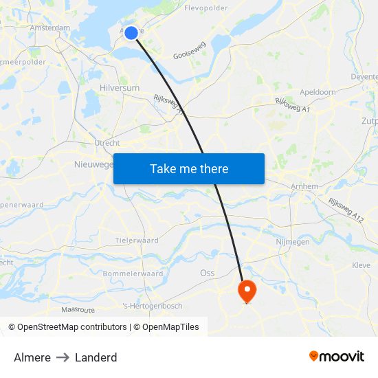 Almere to Landerd map